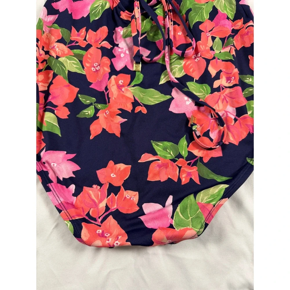 Tommy Bahama Bougainvillea‎ Tank One-Piece Swimsuit Mare Navy Lace Up Small